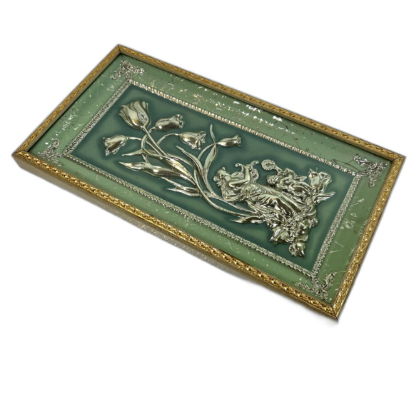 Vtg 1950's FOUR SEASONS by METALCRAFT 3D Spring Jade Green Tulips MCM Regency - Picture 3 of 5